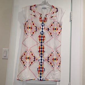 Bindu White linen embroidered mini dress